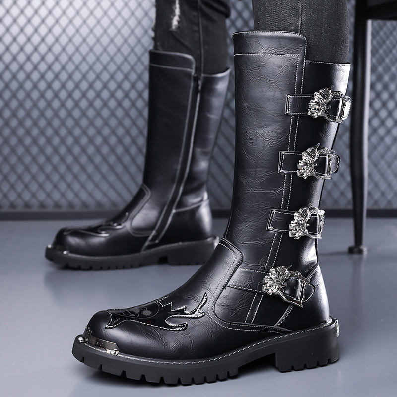 Outdoor Lighting Black - Jesienne Nowe Designerskie Skórzane Długie Buty